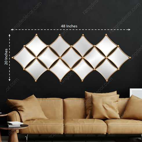 13 Diamond shaped Mirrors Metal Wall Art- Golden